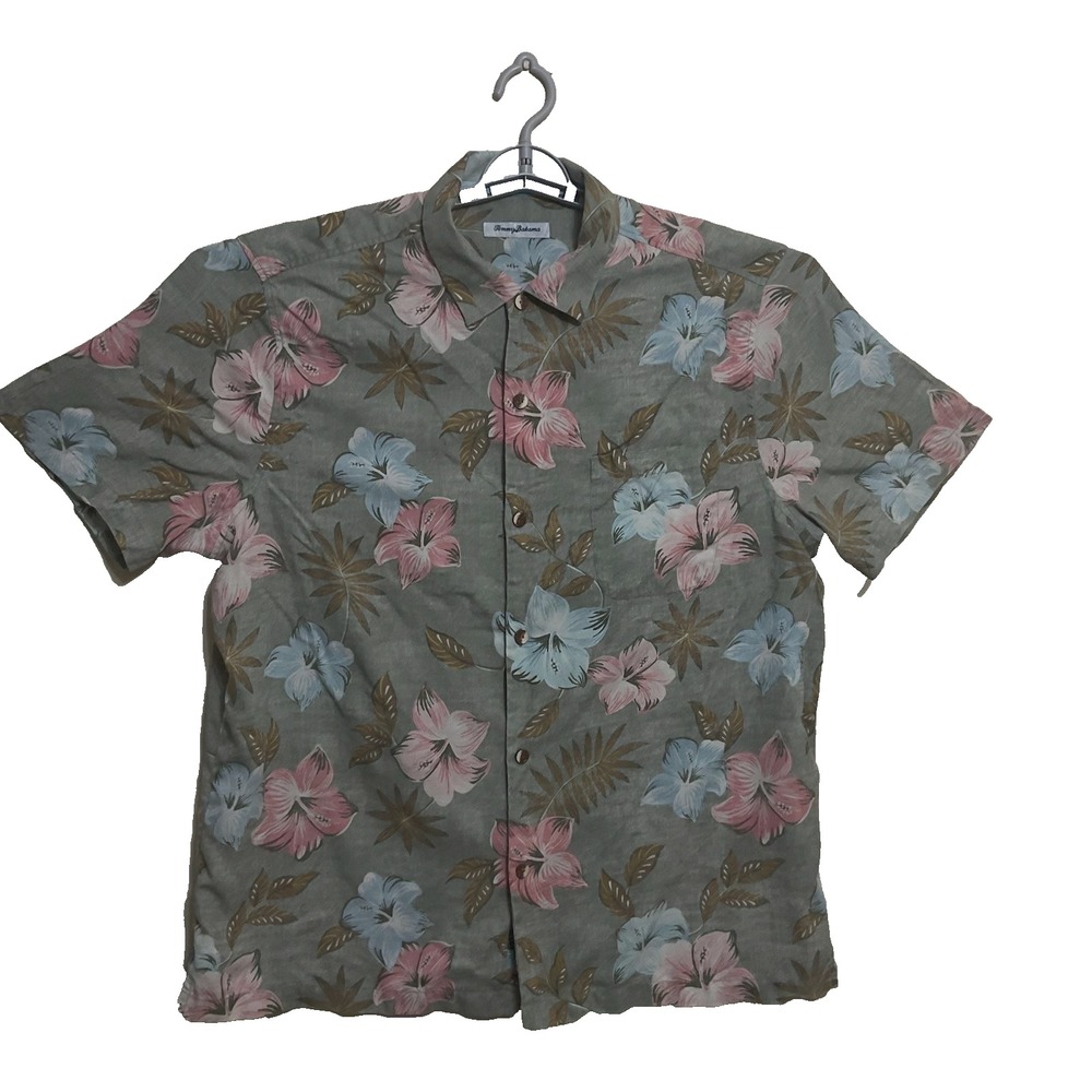Tommy Bahama Island Zone‎ hibiscus print Hawaiian green Men's shirt XL
